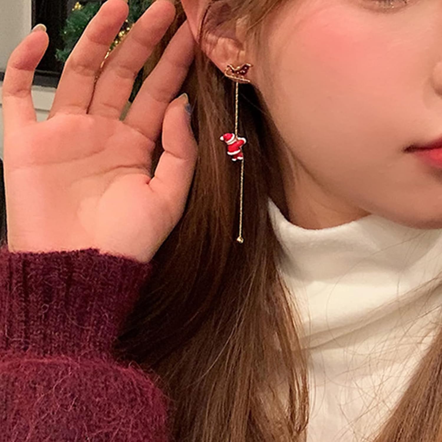 Christmas Snowflake Earrings for Women Sparkly CZ Winter Snowflake Pearl Tree Stud Earrings Christmas Holiday Gifts (B-Tree) - Image 3