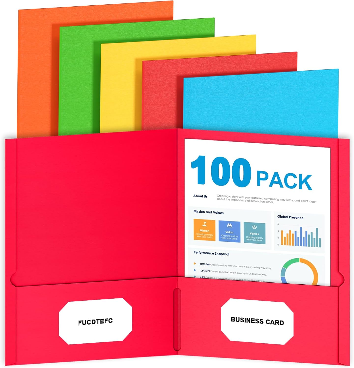 100 Pack Pocket Folders, Folders with Pockets, 5 Assorted Colors Letter Size Heavy Duty 2 Pocket Folders, Paper File Folder for School Office Home Business