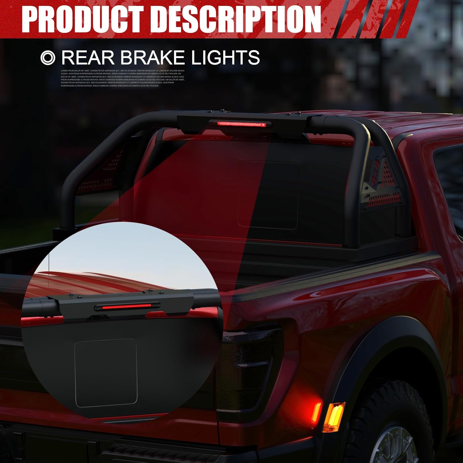 Roll Bar for Full-Size Pickup Truck, Universal Truck Bed Adjustable Chase Rack Sport Bar Compatible with Ram1500/2500/3500,Ford F-150/F-250/F-350,Tacoma,Tundra,Chevy Silverado,GMC Sierra,Sequoia,Titan