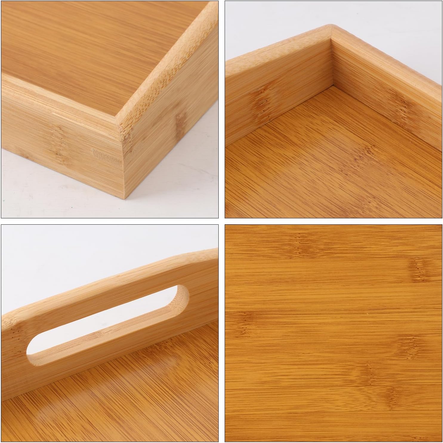 3 PCS Bamboo Serving Tray, Breakfast Bed Tray with Handle, 15 x 10 x 2 Inch Wood Serving Tray for Serving, Breakfast Bed Trays for Eating, Decor, Displaying Cake, Fruit - Image 3
