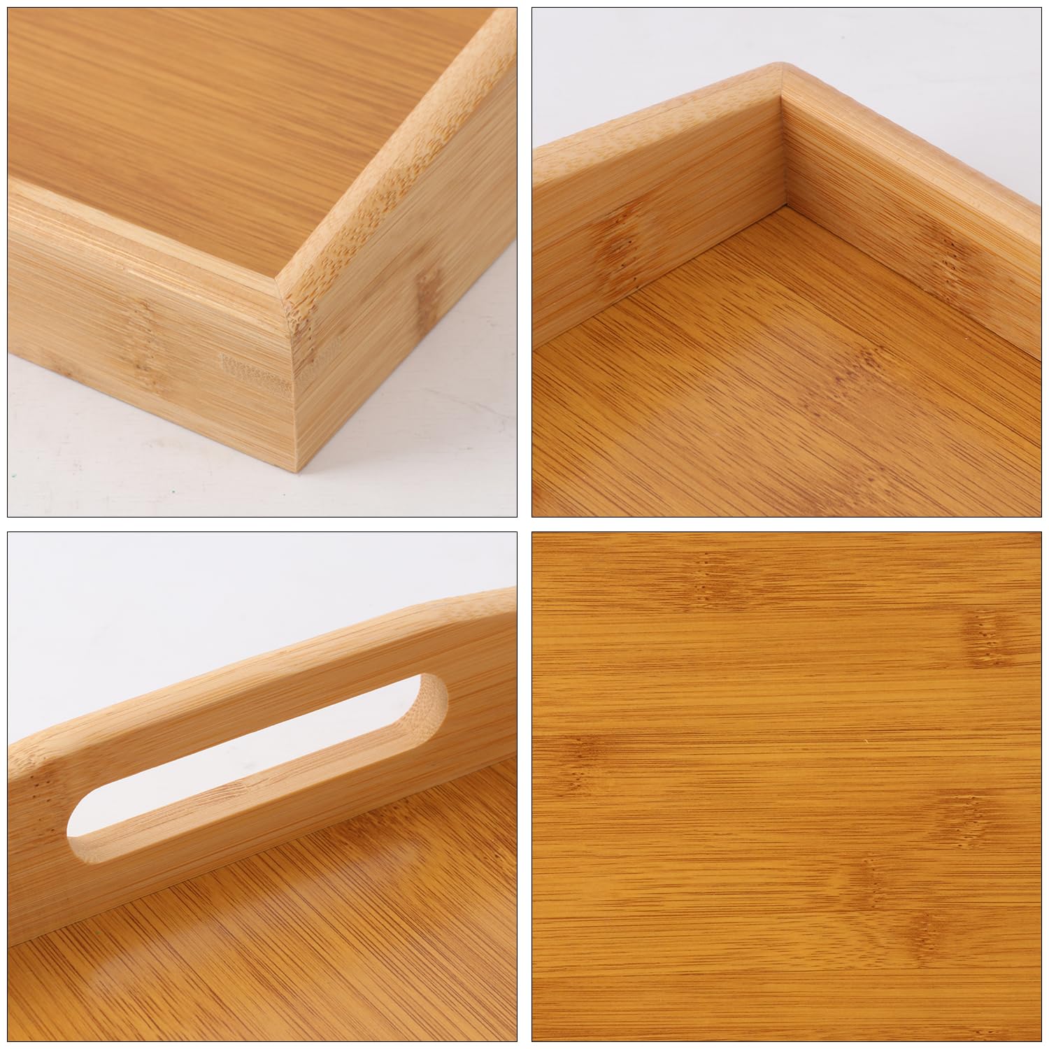 2 bandejas de bambú para servir, bandeja de cama de desayuno anidada de 2 tamaños con asa, bandeja de madera para servir, bandejas de cama de desayuno para comer, decoración, mostrar pasteles