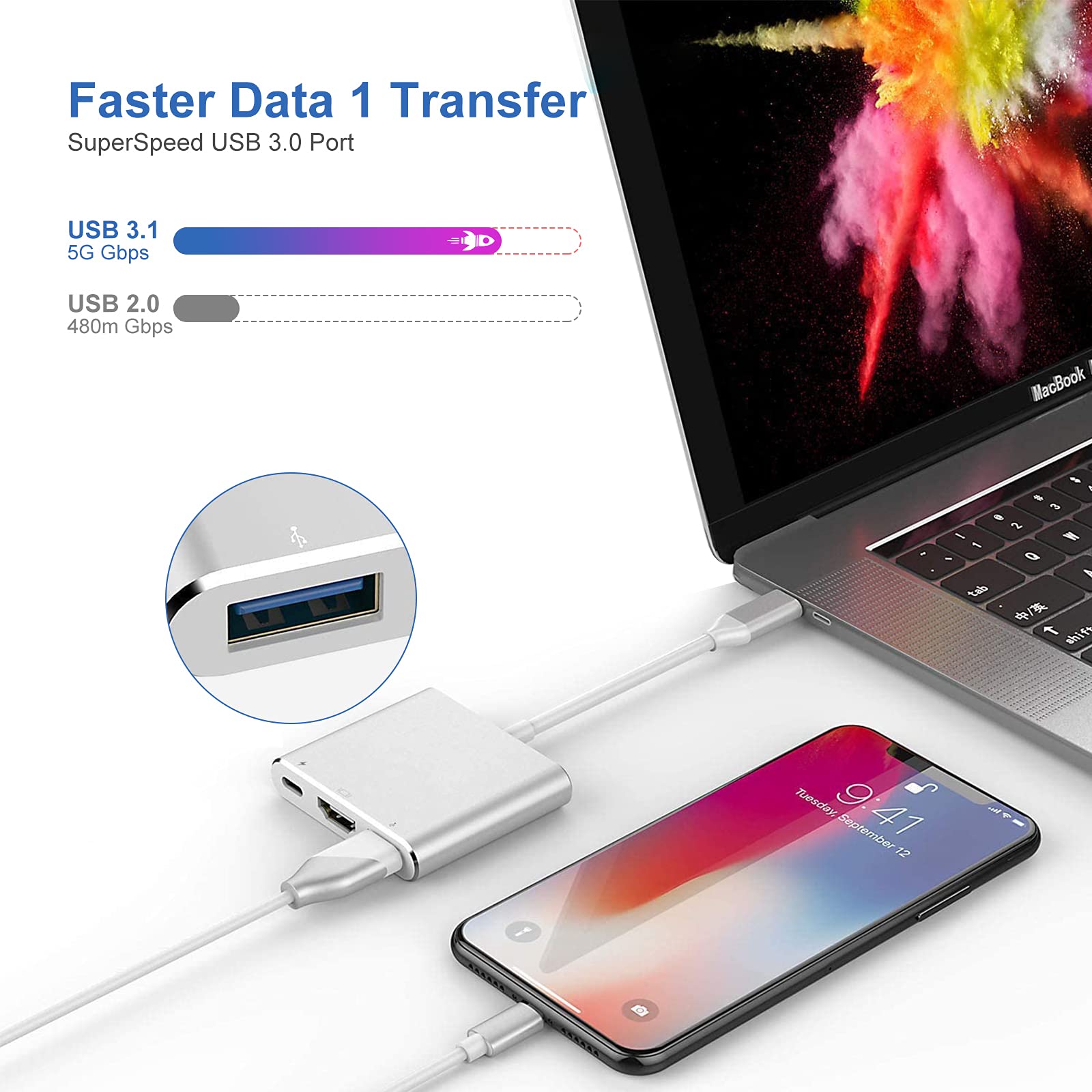 Câble USB-C Vers HDMI 4K 1,8 M – Adaptateur USB C HDMI 4K@30Hz – Compatible MacBook, IPad, Galaxy, Surface, Chromebook