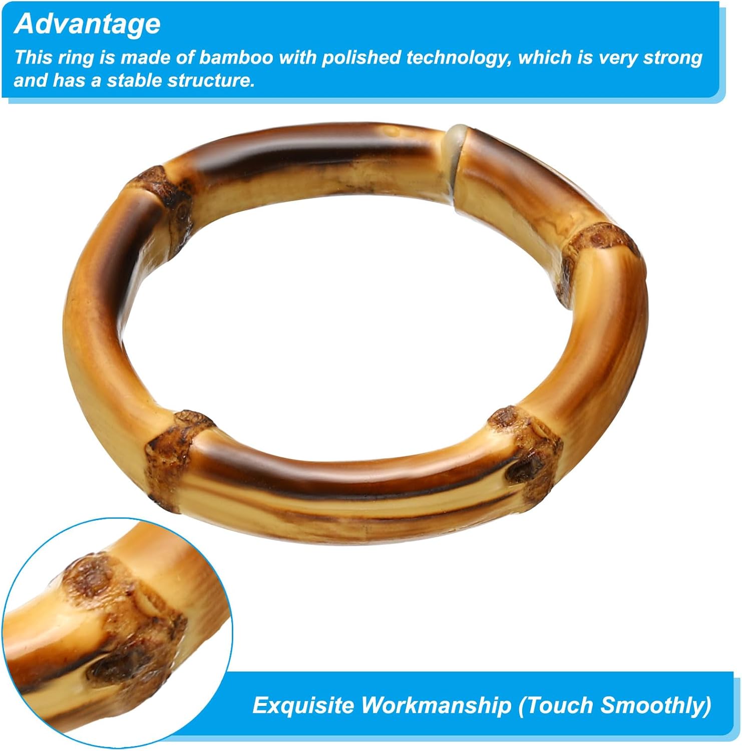 PATIKIL 2.5 Inch Bamboo Purse Handles, 6 Pcs Round Replacement Handmade Rings for Tote Bag Purse Making Decorations, Brown - Image 3