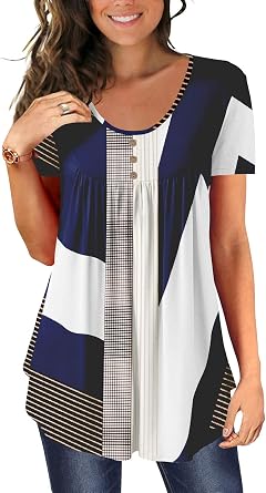 BeadChica Womens Tunic Tops For Leggings Short Sleeve Shirts Botton Up Casual Ruched Blouses Clothing