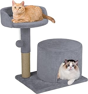 Cat Tree, Small Cat Tower with Scratching Post, Cave，Interactive Danging Ball，Kitten Activity Center Cozy Cat Condo and Large Cat Perch for Indoor Cats, Gray