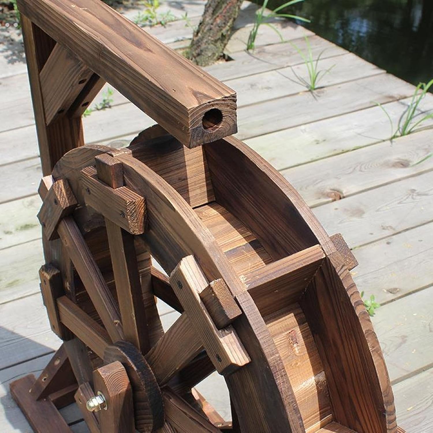 Wooden Self-Rotating Water Wheel, Vintage Rustic Ornamental, Wooden Waters Wheel Fountain with Stand, Waterwheel Fengshui Wheel for Patio Pond Pool(80cm(31.5inch))