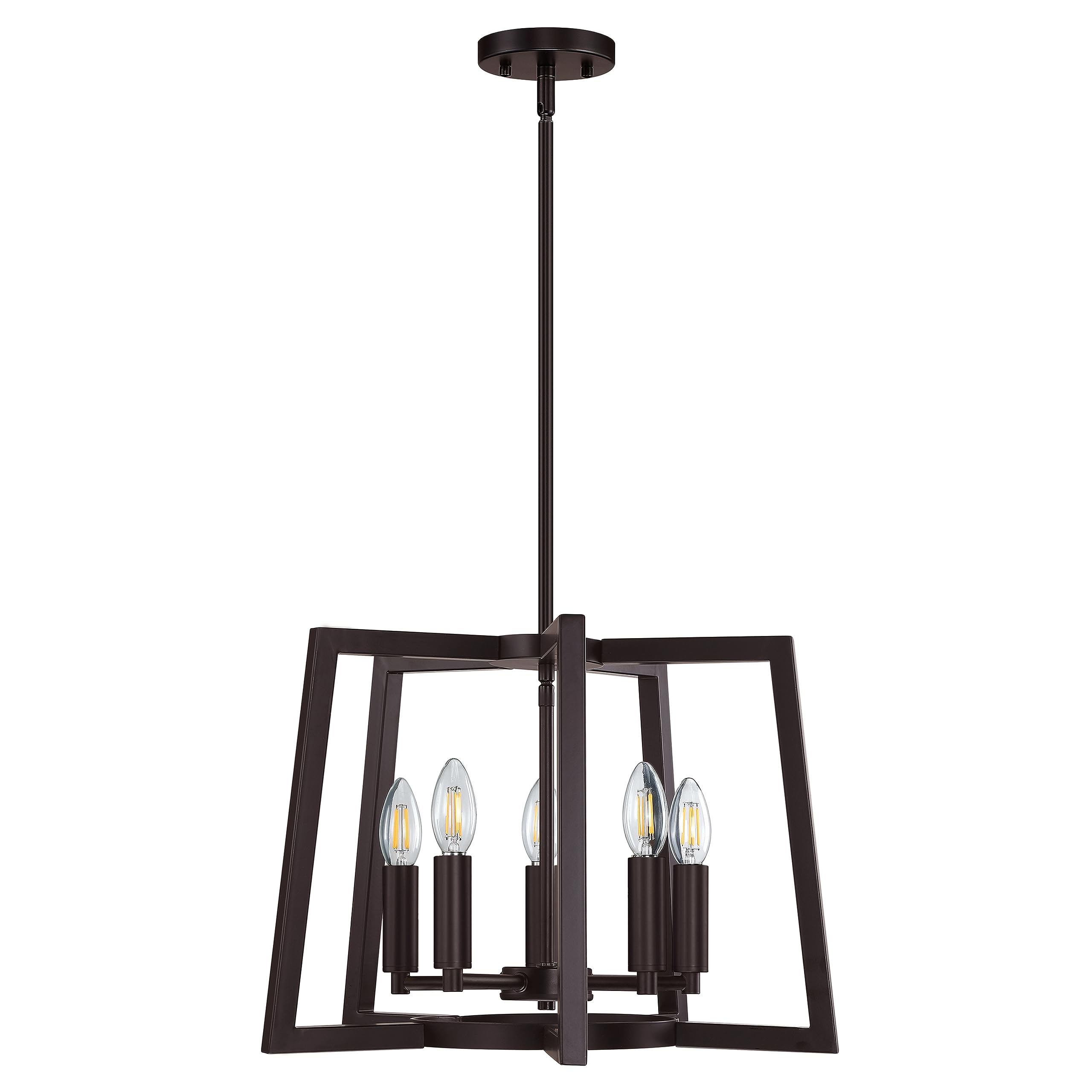 Photo 1 of Rustic Metal Lantern Cage Farmhouse Kitchen Island Pendant Light Fixture,Modern Industrial Oil Rubbed Bronze Finish for Dining Room Bedroom Foyer Entry Porch Over Sink (E12 Base, 5 Light) Black E12 Base 5 Light