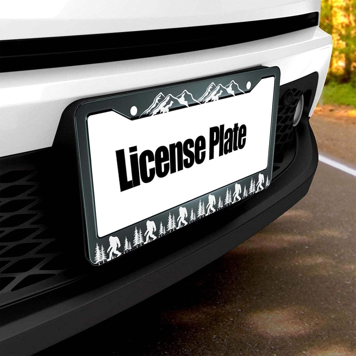 Smooffly Funny Sasquatch Matte Black License Plate Frame, Heavy Duty Stainless Steel Auto Car Tag Frame with 2 Holes & Screws 12.2 x 6.3 in