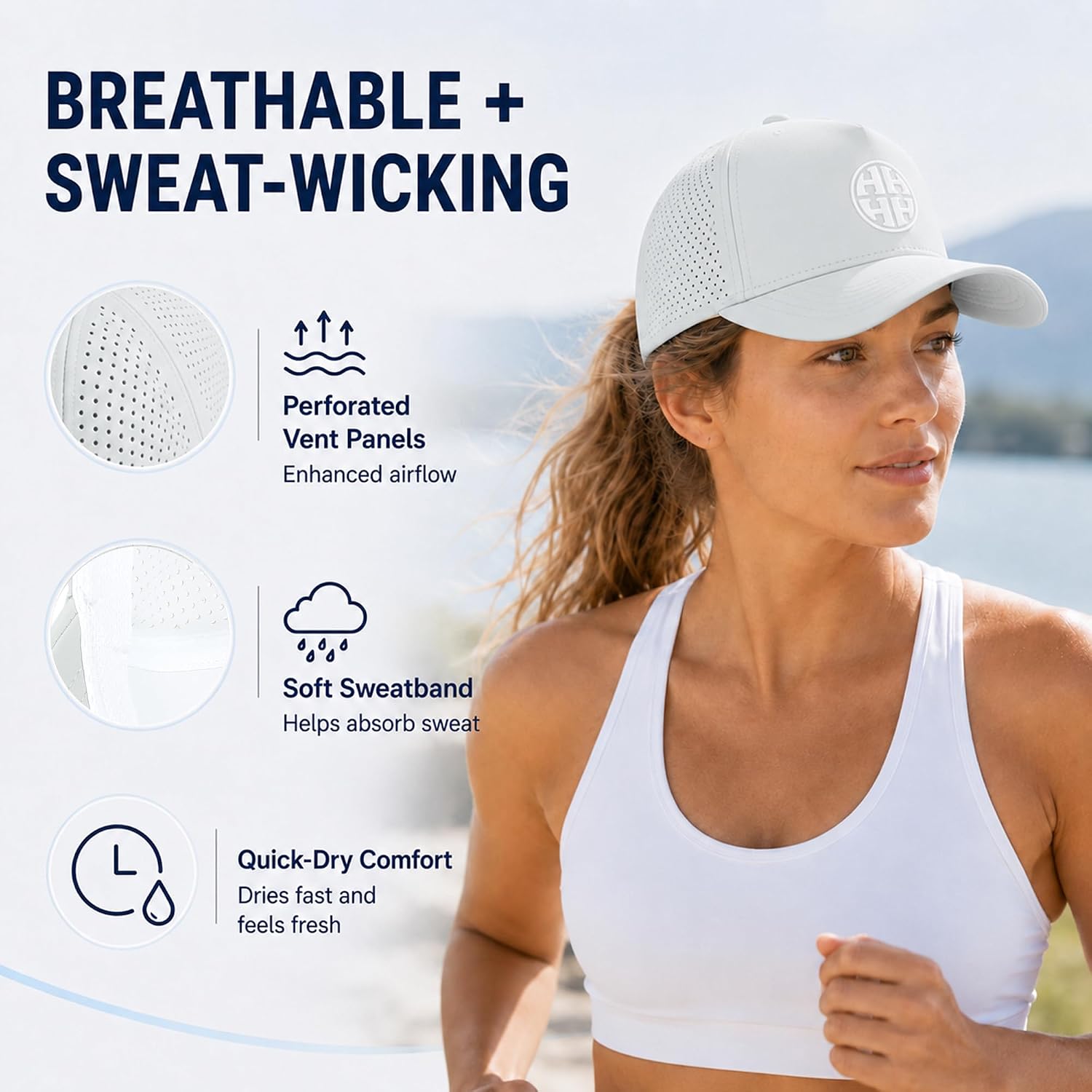 HH HOFNEN Quick Dry Baseball Cap Mesh Snapback Hat Golf Ball Cap Men Women