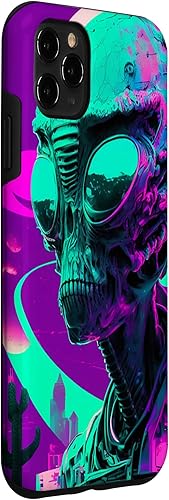 Vista 27 de iPhone 12 Pro Max Cool Retro Alien Sunset Tropical Trippy Vaporwave Sky Art Case