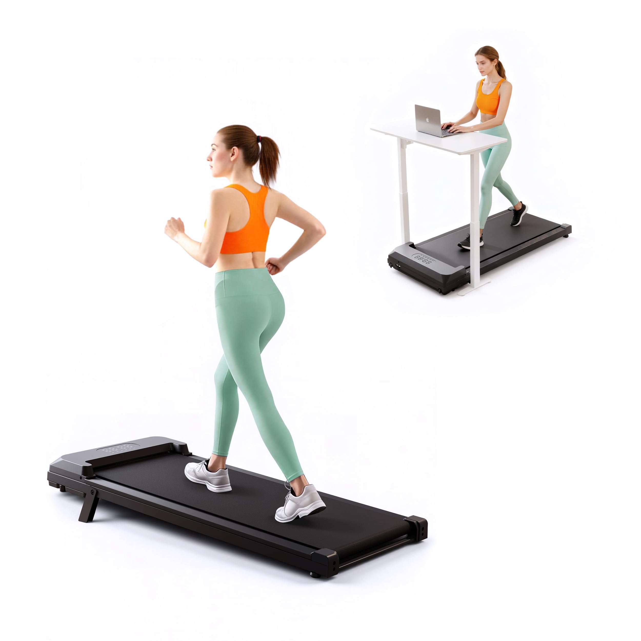 Cinta de Correr, Walking Pad 2 en 1 Debajo del Escritorio, Bajo Ruido,Peso Soportado de 110 kg, Cinta de Andar Ritmo de 1 a 6 km/h, Control Remoto y Pantalla LED. (No Hay Vallas) | Luz RGB, audio inalámbrico Bluetooth y conexión por aplicación, máximo de