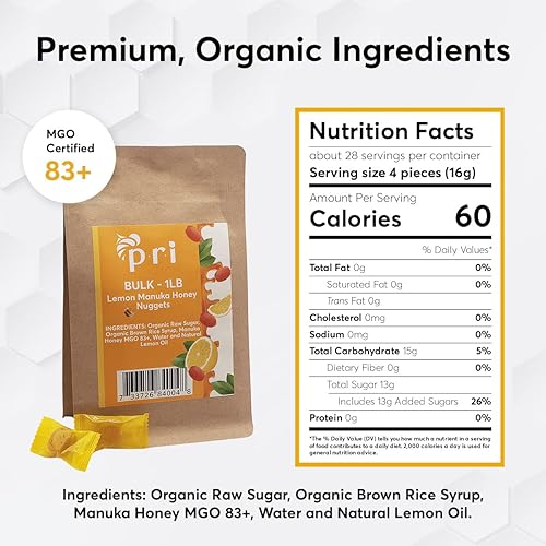 Miniatura 8 de PRI Manuka - Nuggets de miel y limón, dulce y natural, dulce dulce y natural, 3.5 onzas
