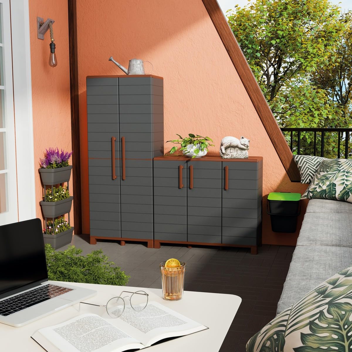 Art Plast Armoire de Rangement 2 Portes 3 étagères réglables 70 x 39 x 165 cm Grise