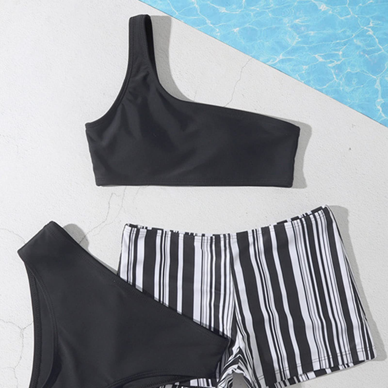 Traje de natación para niñas y niñas, para primavera, verano, estampado, sin mangas, para vacaciones, playa, 3 piezas, ropa de bikini