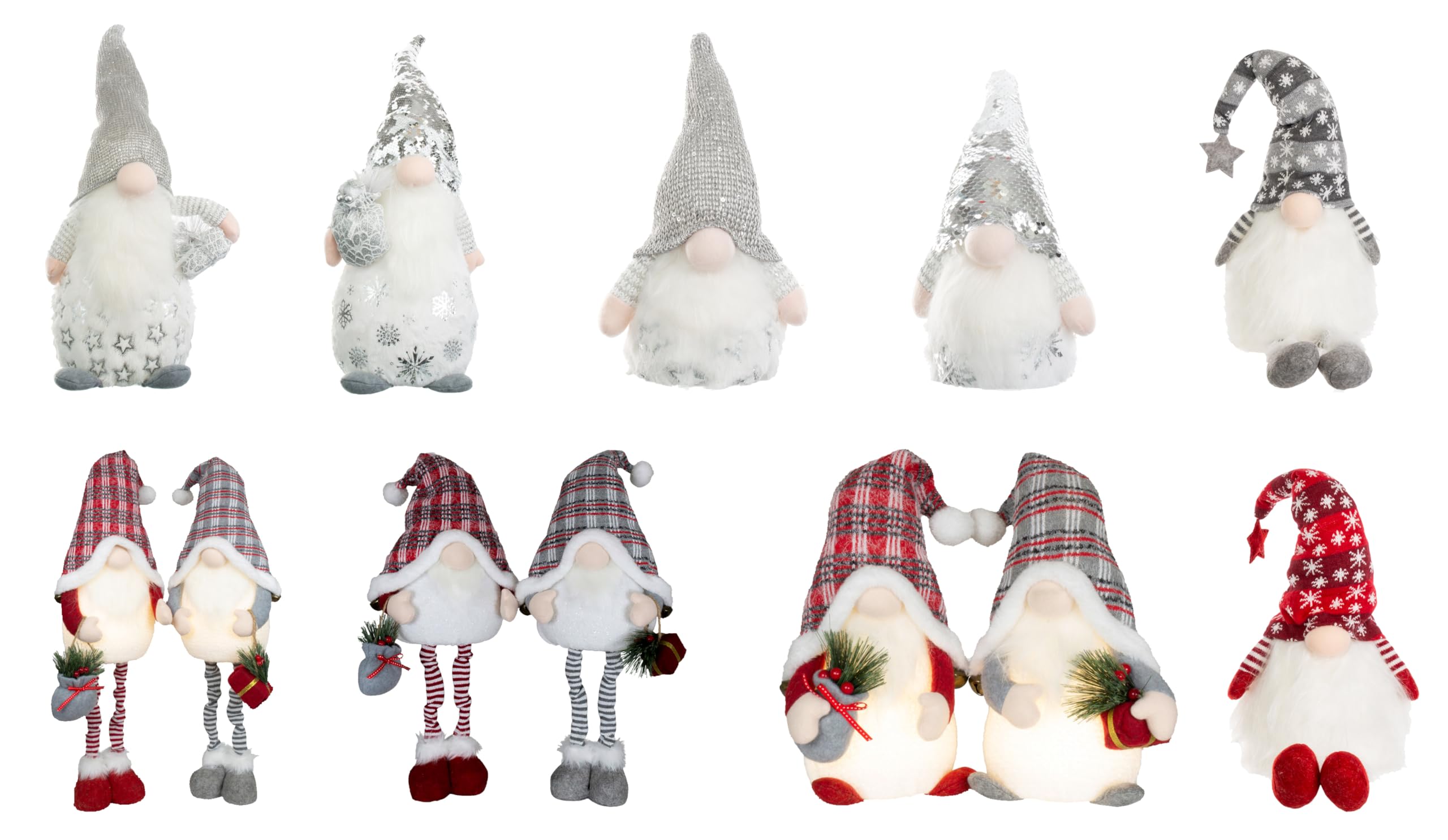 Brandsseller – Gnomos navideños escandinavos de 60 cm con LED, Figuras Decorativas con Gran Detalle para Mesa, Ventana y salón – Juego de 2