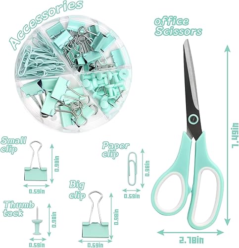 Miniatura 3 de Suministros de oficina verdes, accesorios de escritorio verde azulado, juego de grapadora y dispensador de cinta para mujeres con grapadora,