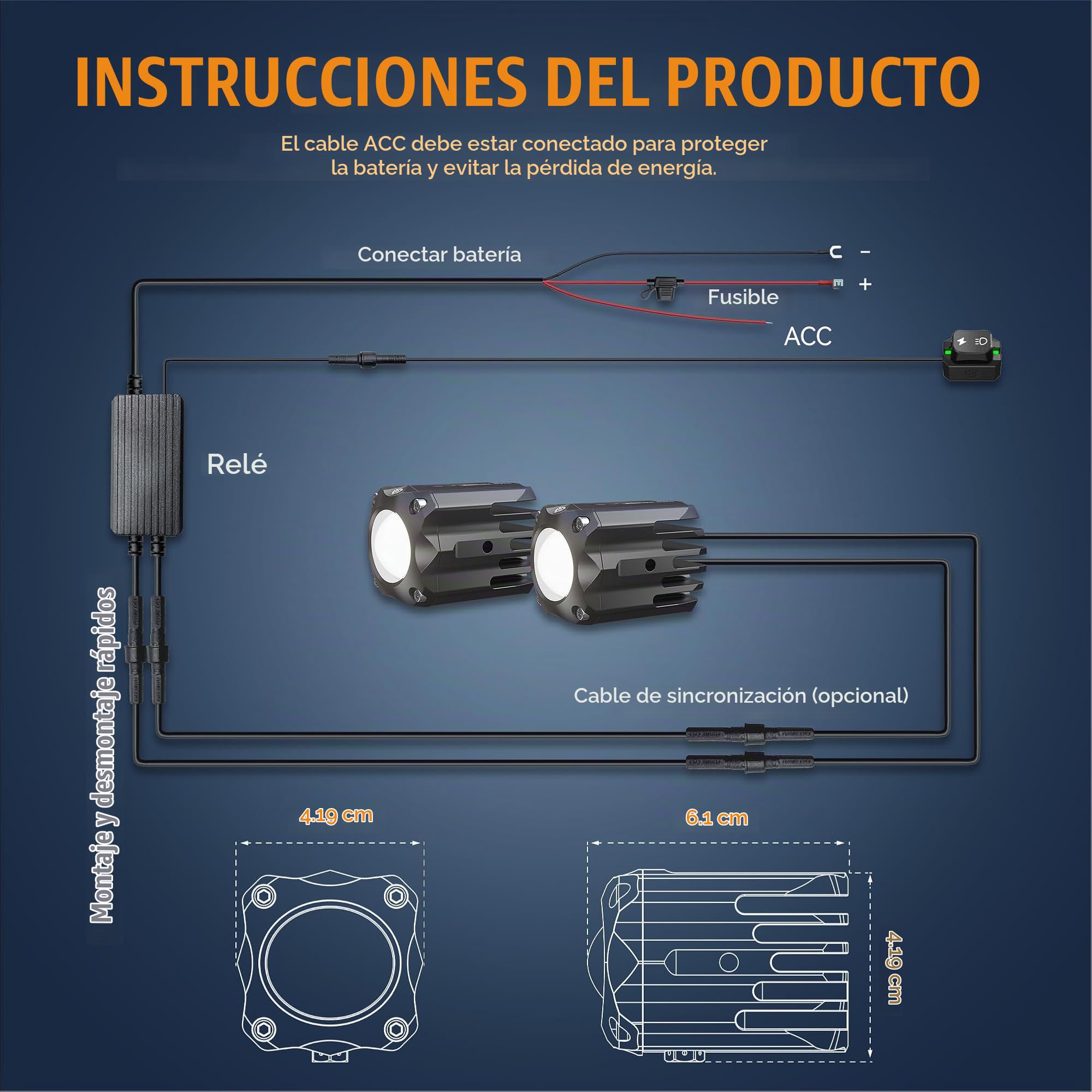 Future Eyes Feux Additionnels Moto LED, 120W 12000LM CE E-Mark E57, IP67 Étanche Phare Auxiliaire Moto, Feux LED 60W Double Faisceau avec Support 360°