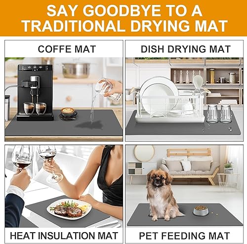 Miniatura 7 de Tapetes de secado de platos para encimera de cocina, tapete de café debajo del fregadero, tapete impermeable para secar platos, tapete de cocina