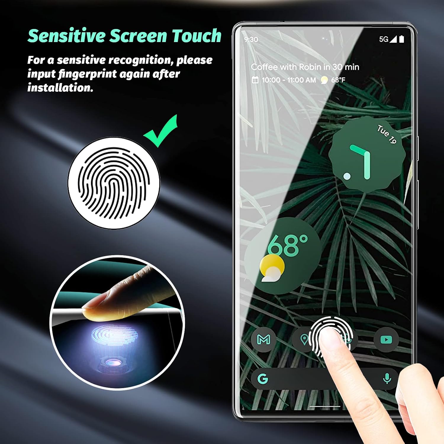 Alinsea 3 Pack for Google Pixel 6 Pro Screen Protector Tempered Glass 2 Pack UV Glass with 1 Pack Camera Lens Protector for Pixel 6 Pro 5G Support Fingerprint Reader Case Friendly (Clear)