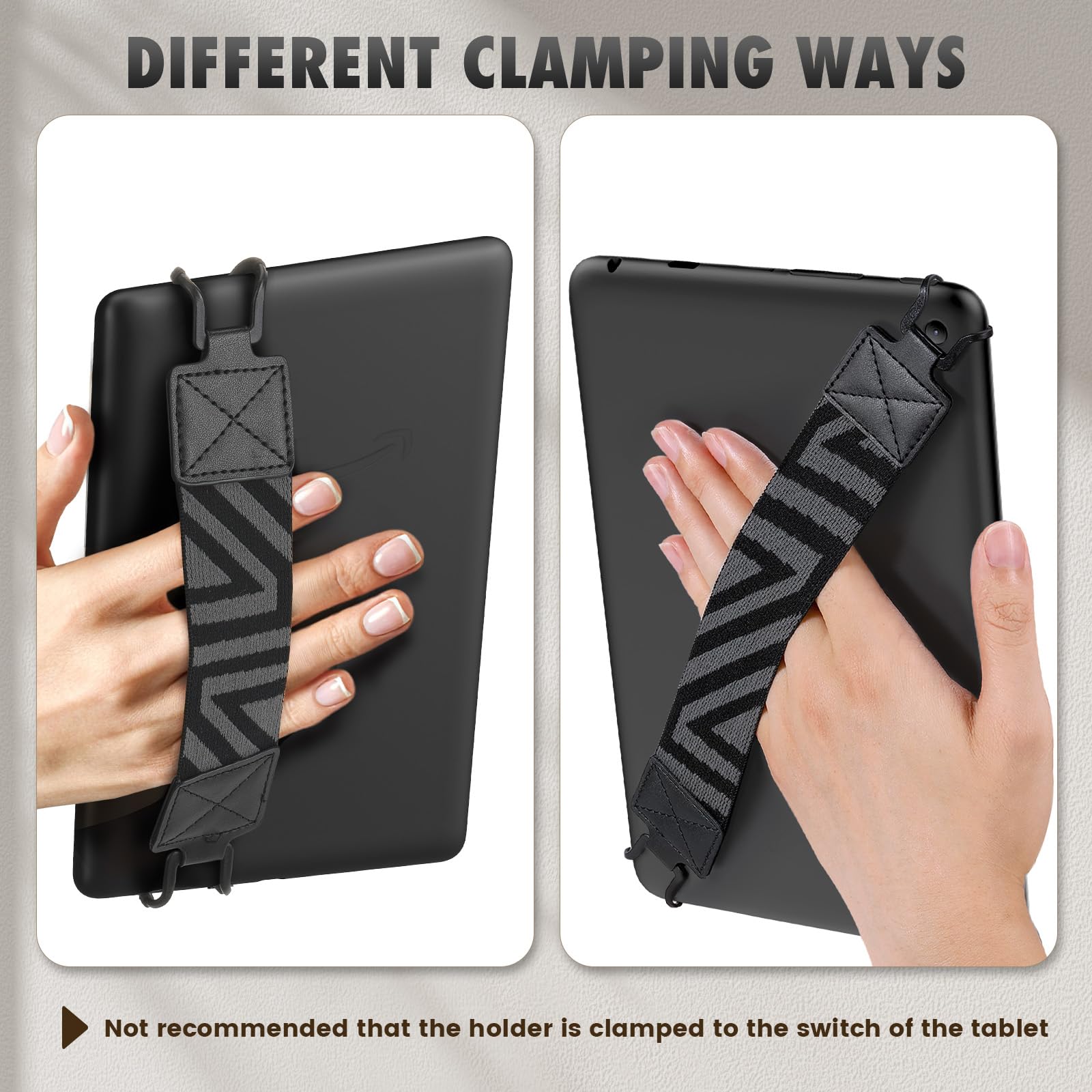 MoKo Security Hand-Strap for 9-11 Inch tablet - iPad/iPad Pro/iPad Air/Kindle Fire HD/Samsung, High-elasticity Versatile Hand Strap Lightweight Finger Grip Holder, 2 PACK, Black