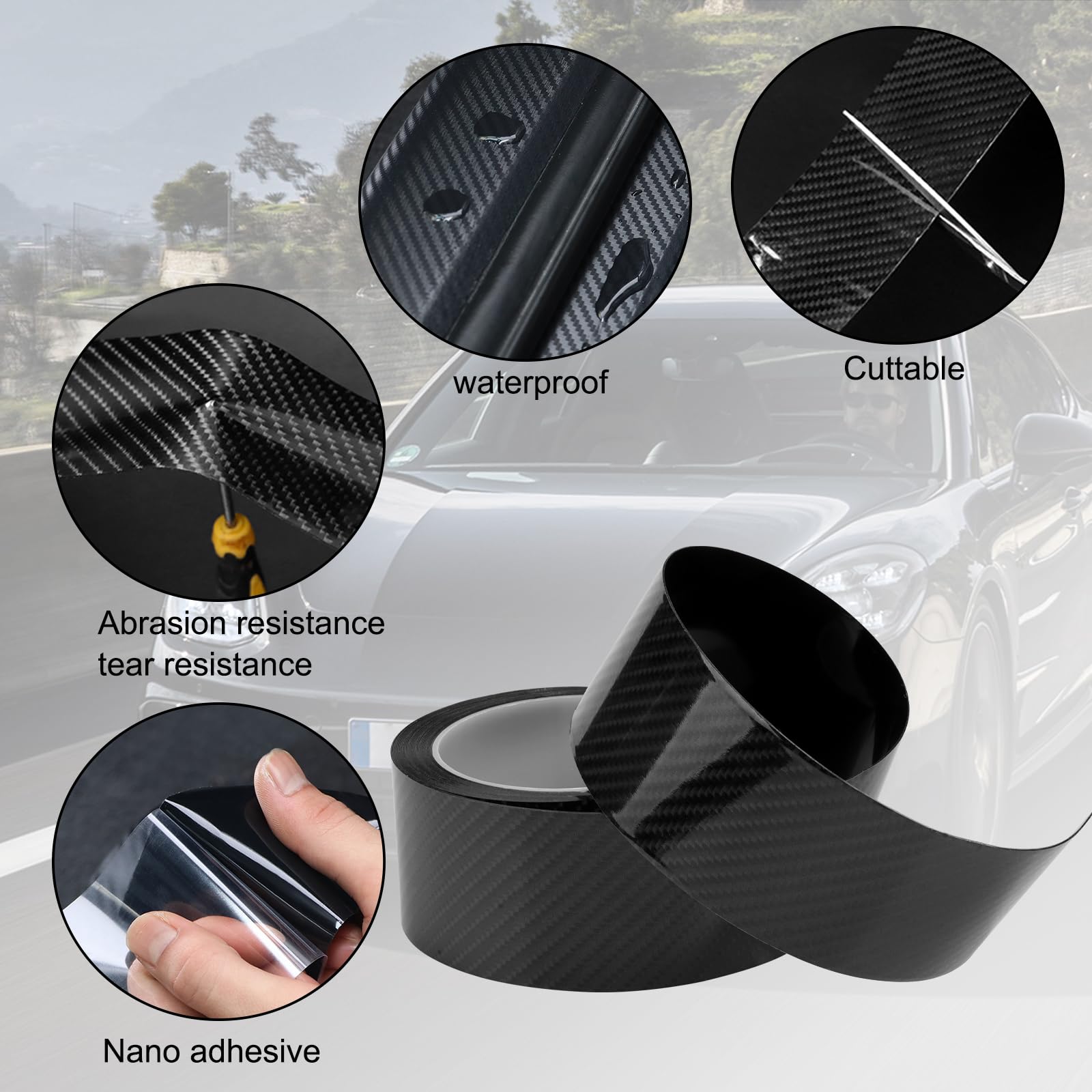 Protezione Paraurti Auto In Fibra Di Carbonio - Adesivo Antigraffio Per Porte E Cofano - Foto 6
