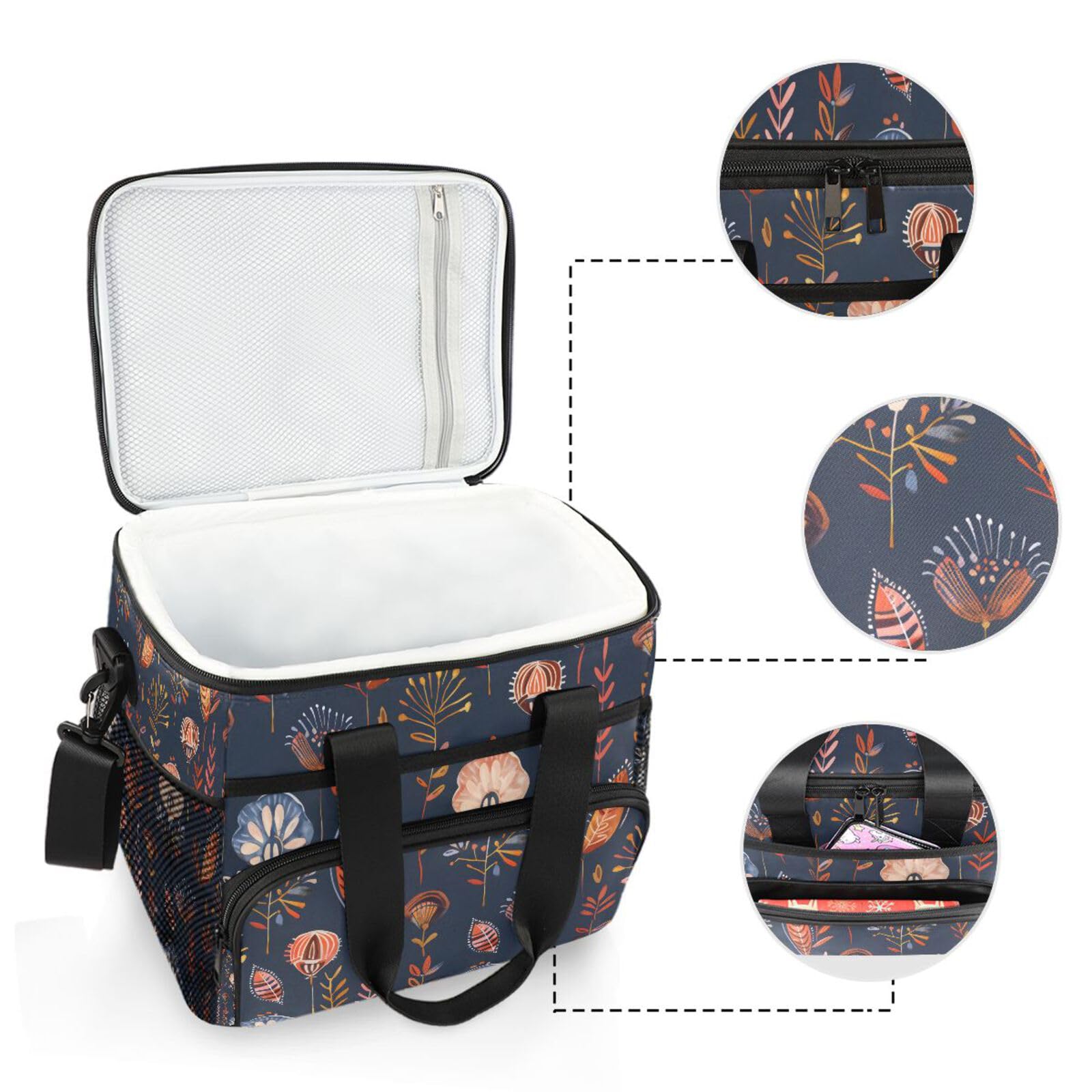 Bolsa térmica grande con diseño de cachemira y plumas bohemias con aislamiento térmico para picnic, 15 L, 24 latas, impermeable, para adultos, hombres y mujeres
