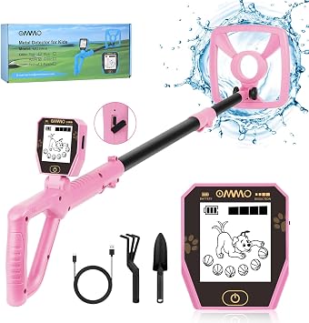 OMMO Metal Detector, Rechargeable Built-in Battery Kids Metal Detector with Funny LCD Display, Adjustable Metal Detectors for Kids with IP67 Waterproof 6.5 Search Coil for Exploring Outdoor