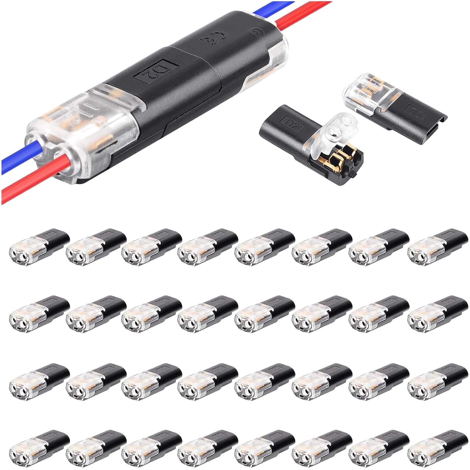 YESLUSY 40 Connettore, Connettori Elettrici Rapidi 12V, 2 Pin, Impermeabili, Connettore Elettrico per Cavi AWG 18-22