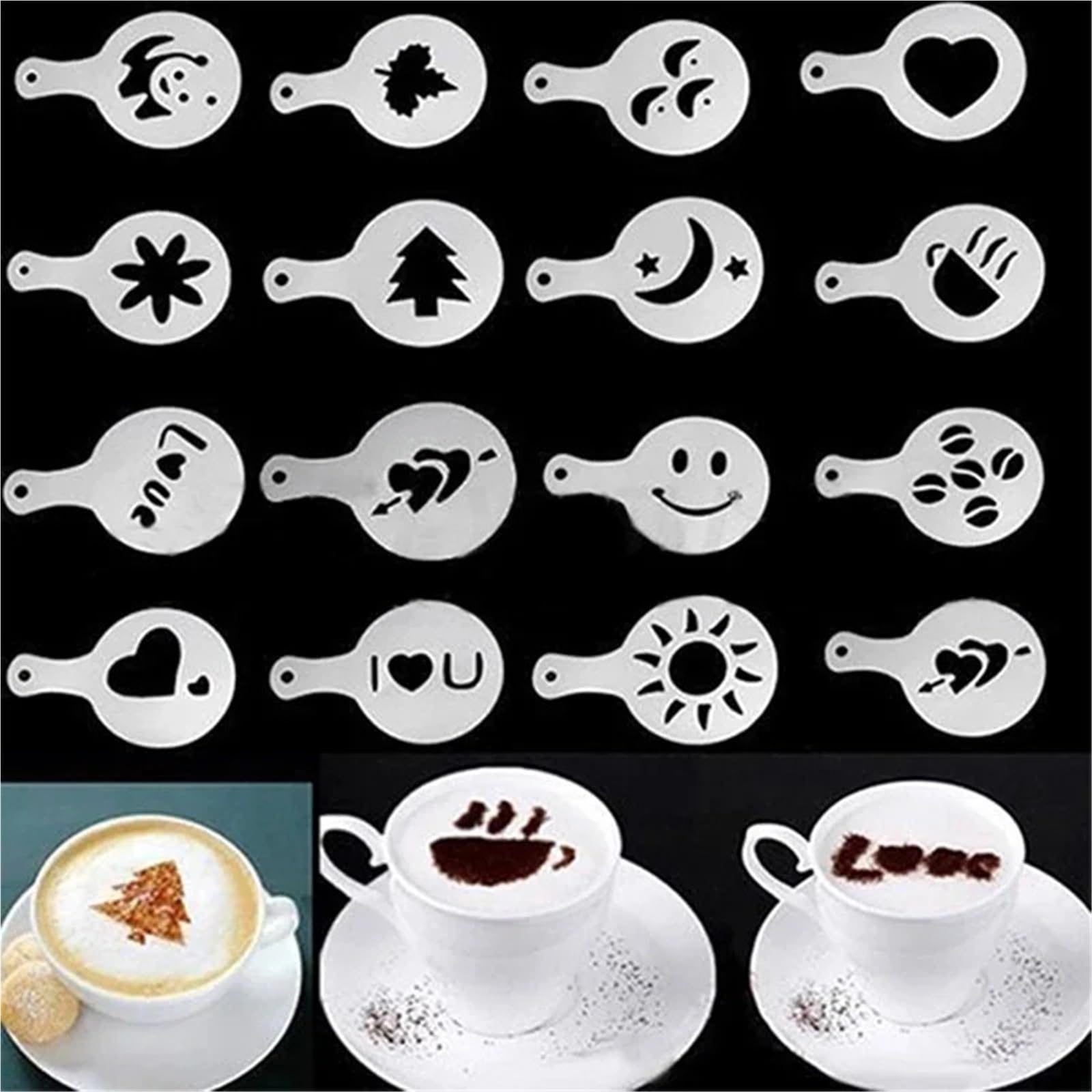 2PCS Plantilla de Escritura café Coctelera Chocolate para Casa | Plantilla de plantilla de café con tamiz de harina de cacao 32 for dibujar en café