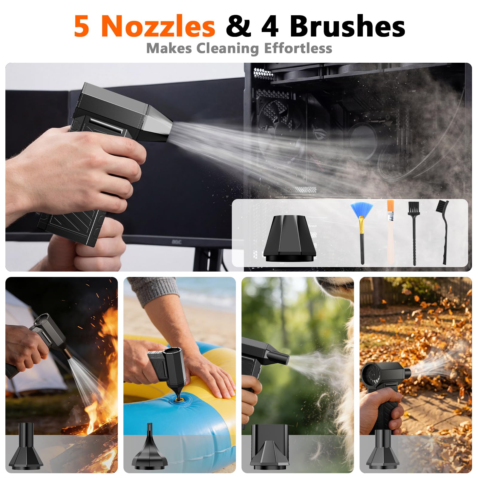 Preciva Nettoyeur à Air Comprime Électrique pour PC, Mini-souffleur Sans Fil Ultra-Puissant à 180000TR/Min, Éclairage LED, Aspirateur et Souffleur 2-En-1 Rechargeable 3 Vitesses pour Maison, Voiture