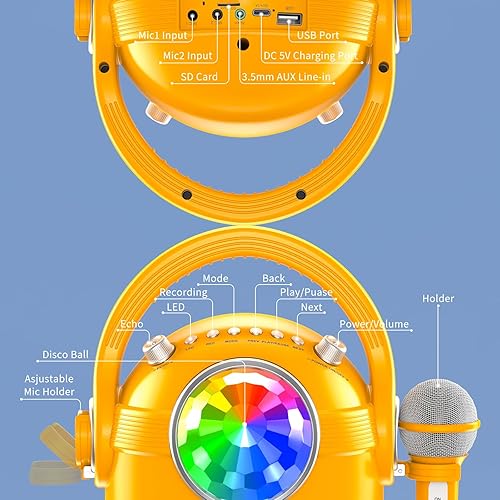 Miniatura 6 de JYX Máquina de karaoke para niños con 2 micrófonos, altavoz de micrófono de karaoke con luces de fiesta, sistema PA portátil con control remoto,