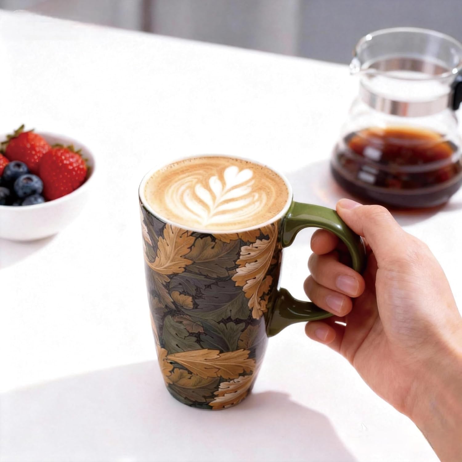 Topadorn 17oz Ceramic Travel Coffee Mug with Sealed Lid Tea Cup with Color Box, Microwave & Dishwasher Safe, Unique Coffee Mug for Latte & Hot Chocolate, Leaf - Image 2