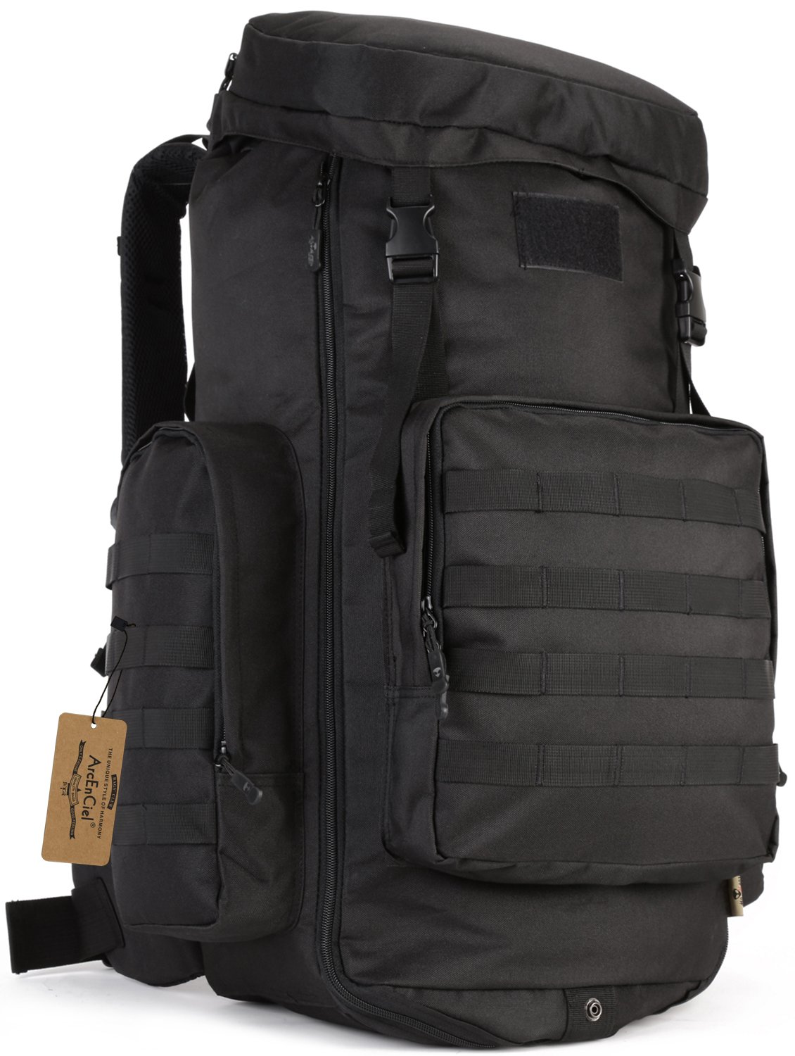 ArcEnCiel Hiking Daypacks 70-85L Tactical Travel Backpack MOLLE Rucksack - Rain Cover Included