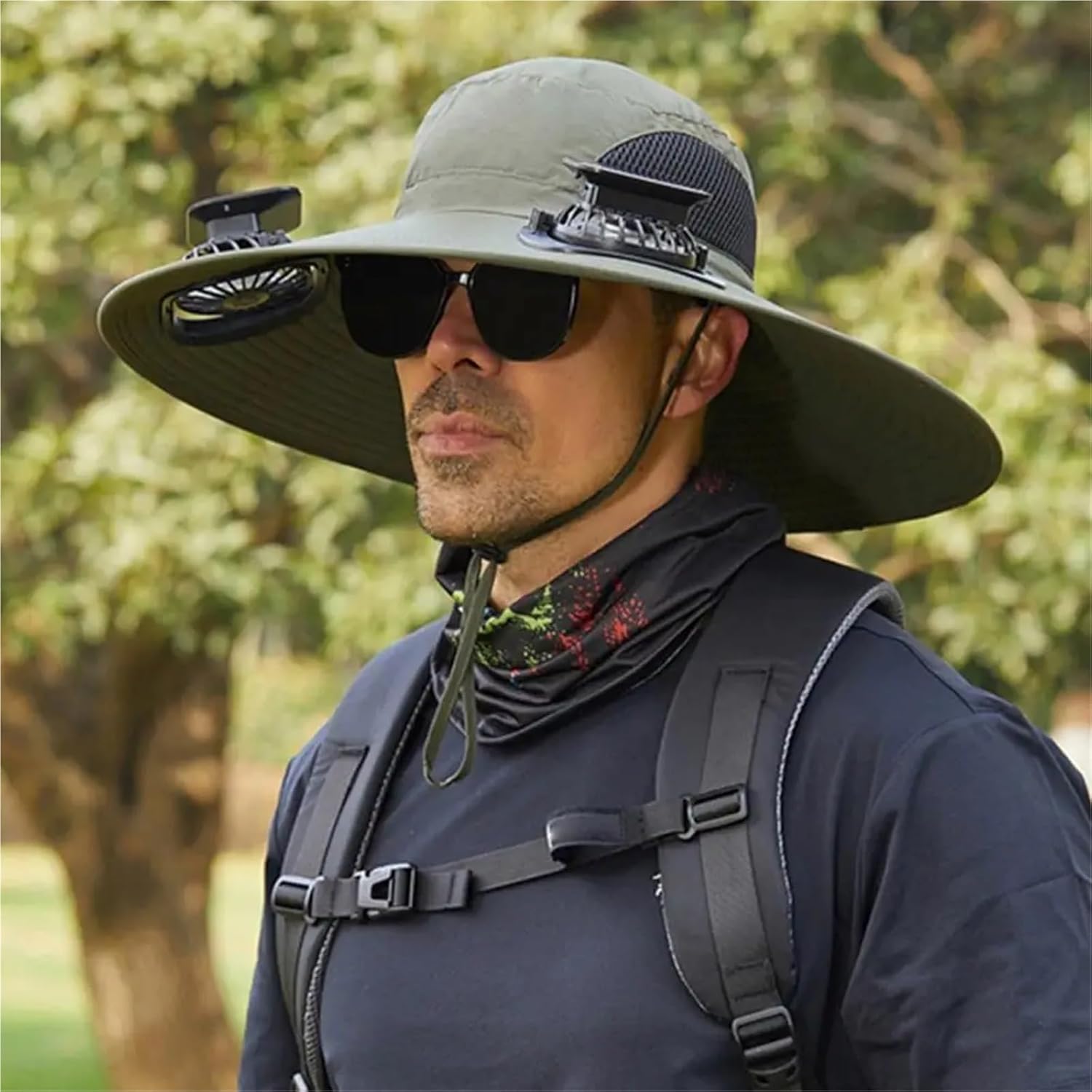 Outdoor Wide Brim Sun Hat with Fan Solar Fan Outdoor Fishing Hat Solar USB Adjustable 1Pcs