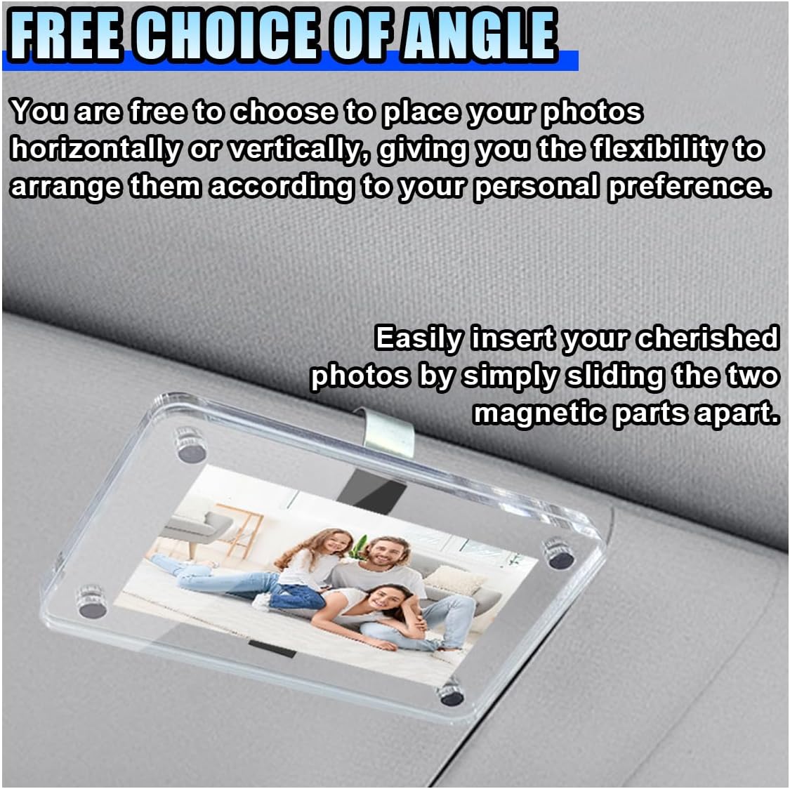 LAINLOY Car Sun Visor Photo Holder, Magnetic Car Visor Decoration Picture Frame, Universal Car Personalized Photo Clip, Car Accessories Present for Display Your Photographs (Clear) thumbnail