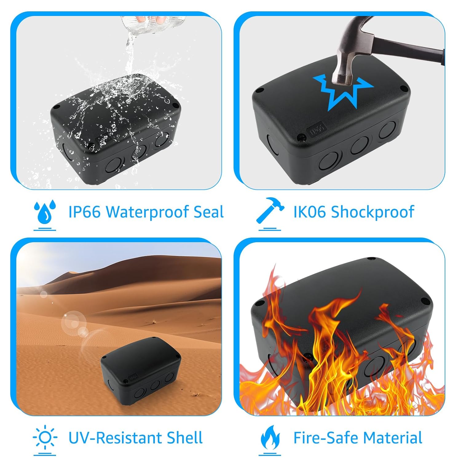 SuperInk Black Outdoor Junction Box, IP66 Waterproof Electrical Enclosure, PVC ABS Weatherproof Project Box, 4.9 x 3.3 x 2.3 Inch, Compact Electrical Case for Garden, CCTV and DIY Wiring,2PCS