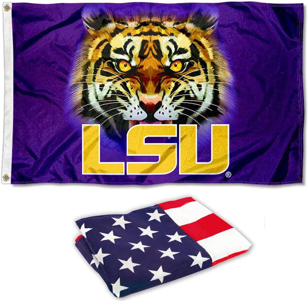 College Flags & Banners Co. LSU Tiger Eye Flag and USA 3x5 Flag Set