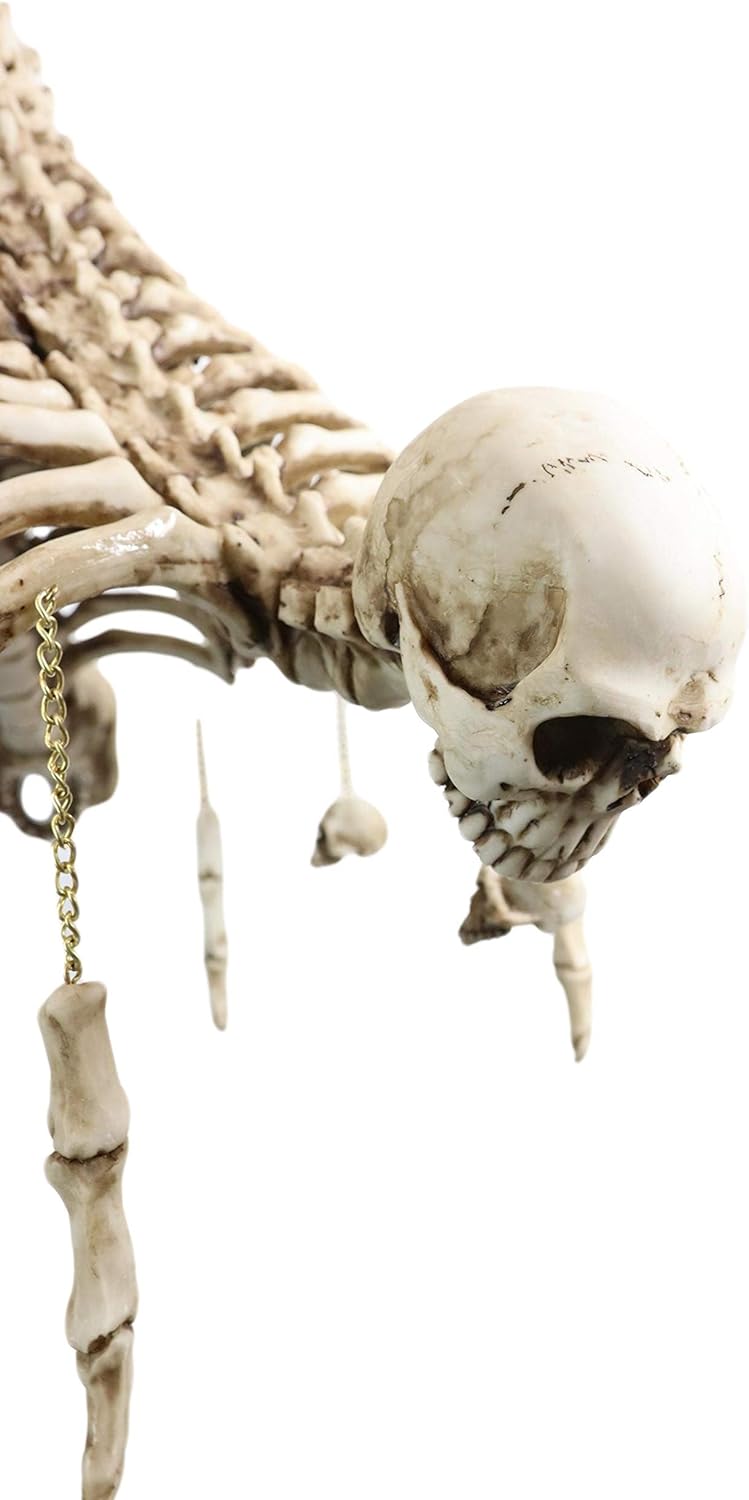 Ebros Gift Evil Resurrection Boneyard Ossuary Skulls Bones and Spines Pentagonal Ceiling Light Chandelier Lamp 20" High Macabre Death Skeletons Home Accent Halloween Decor