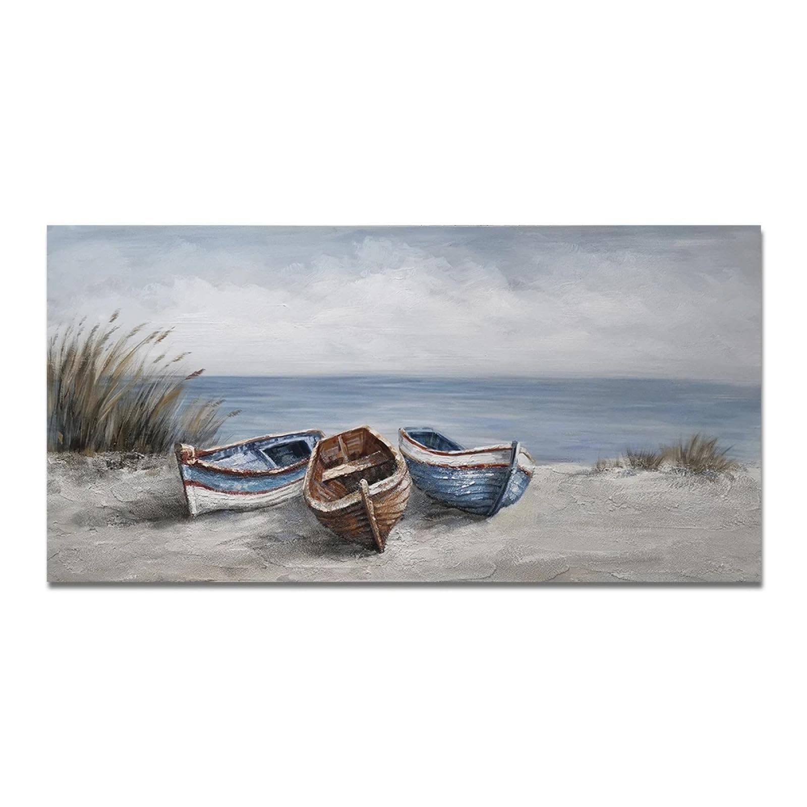 GEMMII 3 Barche Quadro su tela di grandi dimensioni Stampa su tela Poster Immagini astratte di navi da spiaggia al mare per soggiorno Decorazioni per pareti decorative 80x160 cm senza cornice