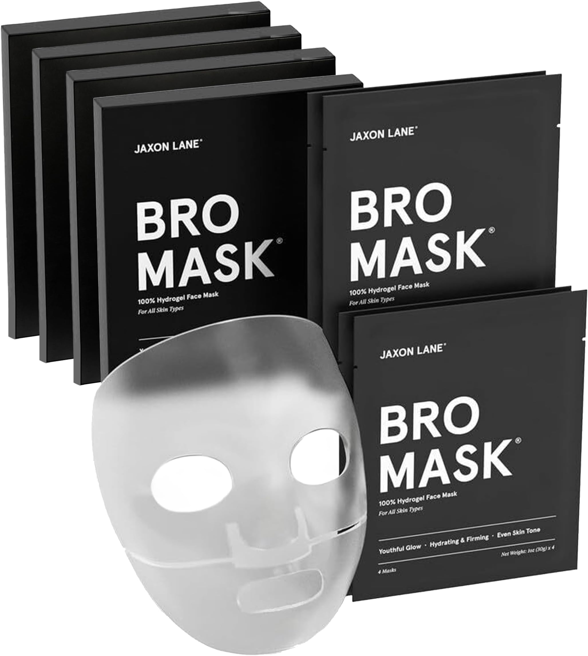 JAXON LANE BRO MASK Premium Korean Face Mask for Men (4 x 4 Pack) - Anti Aging Sheet Masks w/Hydrogel, Vitamin C, Hydrolyzed Collagen, & Hyaluronic Acid - Perfect Skin Care for Men