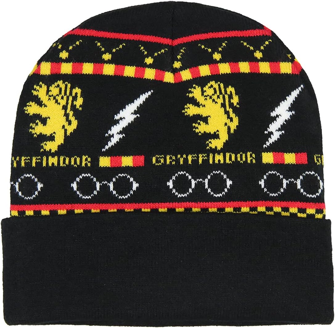 Harry Potter Gryffindor Themed Design Knit Cuff Beanie and Glove Set Youth OSFM Black