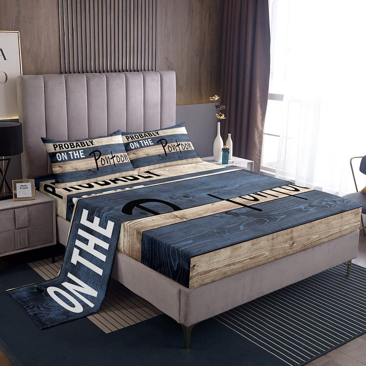 Castle Fairy Lake Theme Bed Sheet Queen Set Go Boating Sheets Sets Adults Bedroom Decor Rustic Farmhouse Microfiber Bedding Set with Flat,Fitted Sheet,2 Pillow Cases