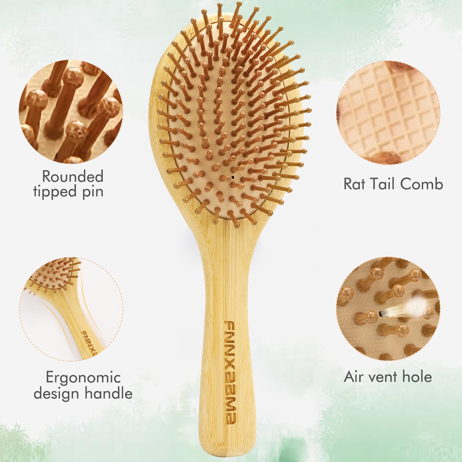 Juego de cepillo y peine, cepillo de bambú grueso y fuerte, cepillo de pelo suave de bambú, cepillo de paleta para el crecimiento del cabello, herramienta de limpieza de cepillo de pelo, adecuado para