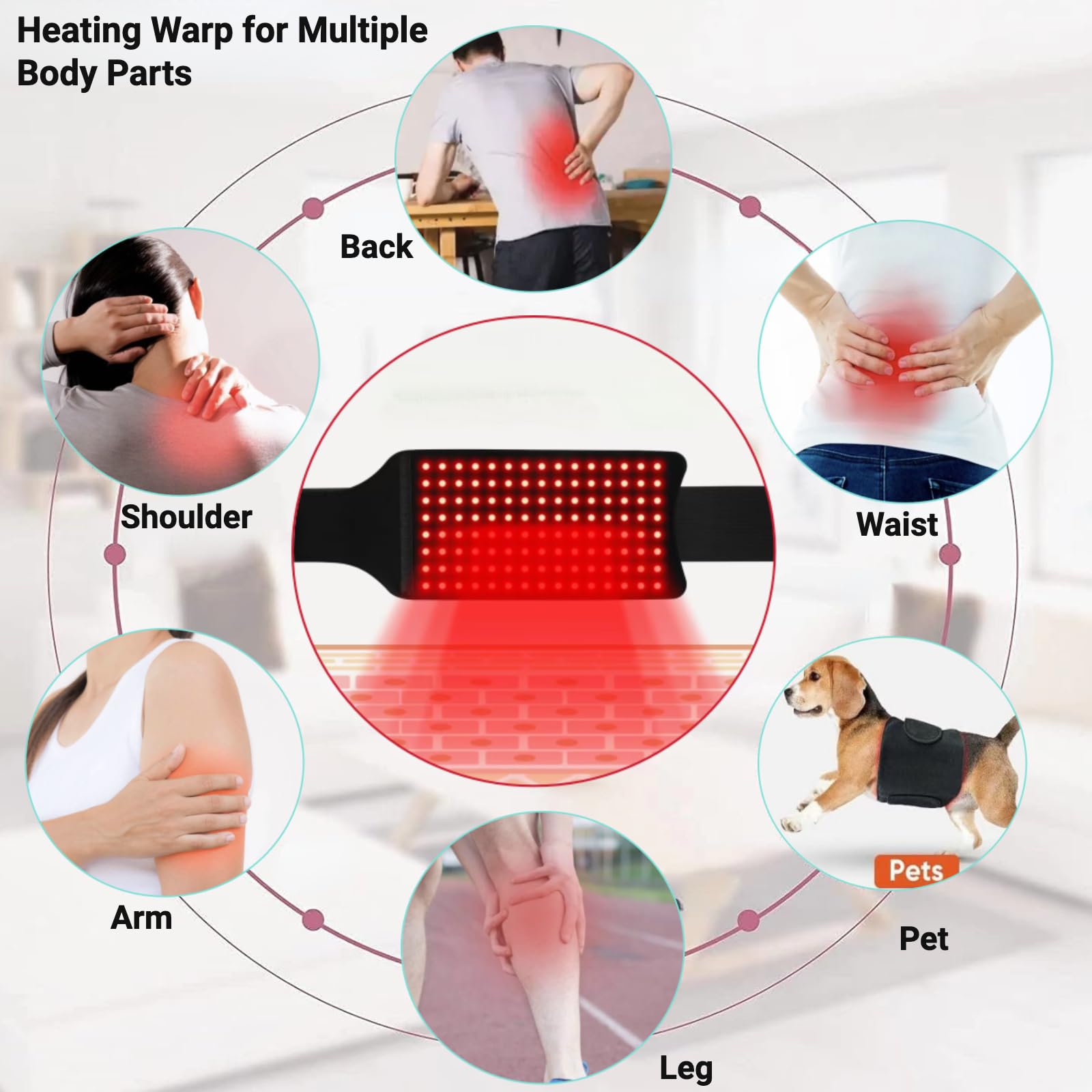 Rotlichttherapie-Gürtel mit Massagefunktion und 660 nm/850 nm Infrarotlicht. Heizkissen für Taille, Rücken,Lendenwirbelsäule,Schultern,Bauch und Beine zur Schmerzlinderung und Entspannung.Mit 5 Stufen
