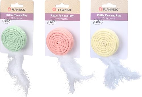 FLAMINGO Jouet Poppy Disque avec des Plumes Plusieurs Couleurs 15x6x2,3CM
