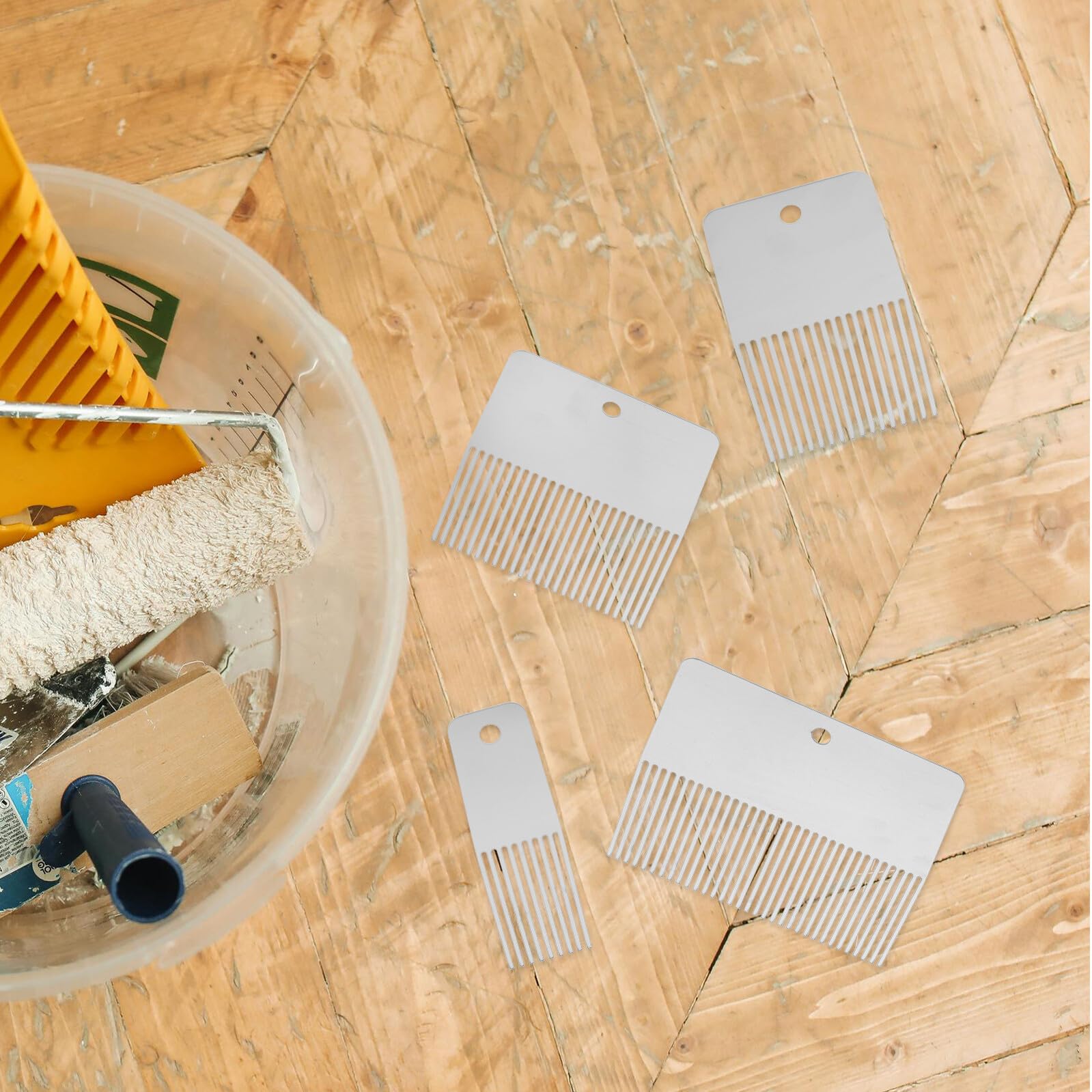 Peine Texturizado para Pintar Vetas en Paredes de Acero Inoxidable Herramienta Resistente y Precisa Kit de 4 Piezas para Proyectos de Textura y Decoración del Hogar