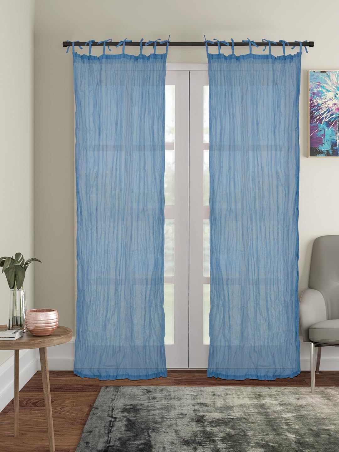 TARAN LIVING Cotton Curtain Sheer Light Weight Solid Cotton Crinkle Curtain Pair for Bedroom Living Room, Kids Room, Balcony, Best for Gifting - Door 40"x80"