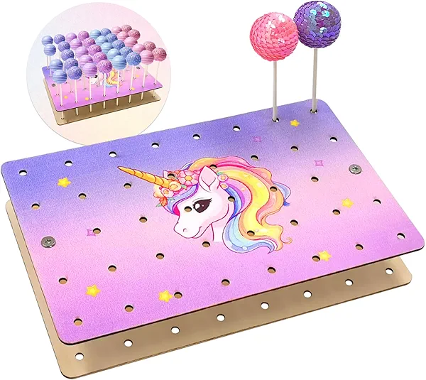 SNAIL GARDEN 38-Hole Unicorn Design Wooden Cake Pop Stand Holder for Dessert Table, Wedding, Birthday, Party, Christmas - Cake Pops Lollipop Display Stand, Cake Pop Supplies (Wood)