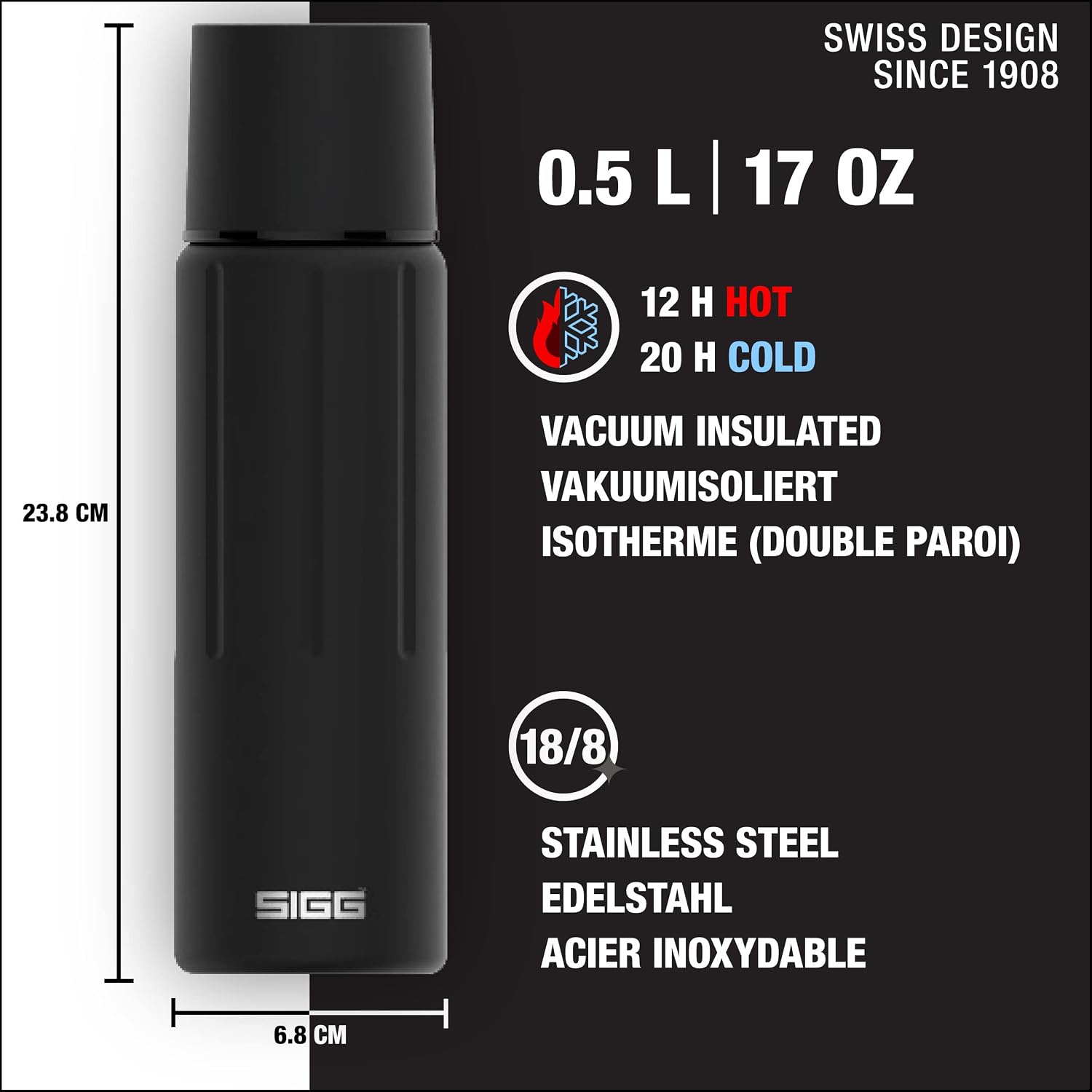 SIGG - Gemstone IBT - Stainless Steel - Double Wall Water Bottle - With Cup - Swiss Design Thermo Flask 17/25 / 34 Oz