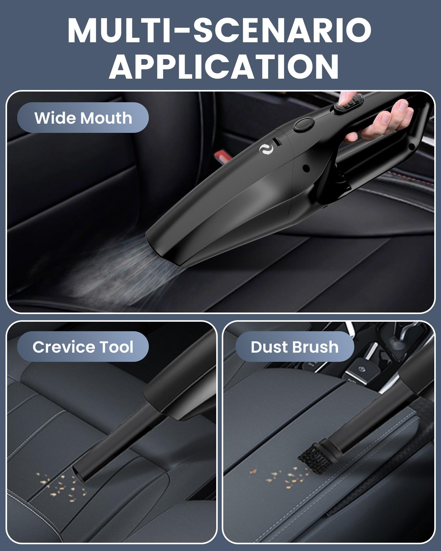 Aspirateur à Main, Aspirateur Voiture Puissant sans Fil avec Filtre HEPA Lavable et Accessoires Multifonctions, Aspirateur de Table Rechargeable pour Voiture, Maison et Poils d’Animaux